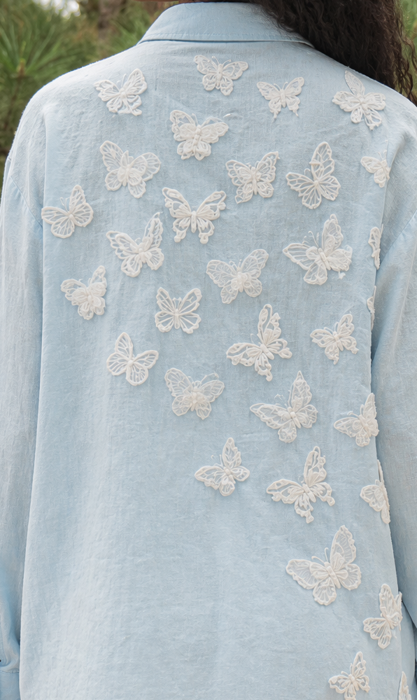 Coastal Breeze Robe w White Butterflies Appliqué  (Mini)