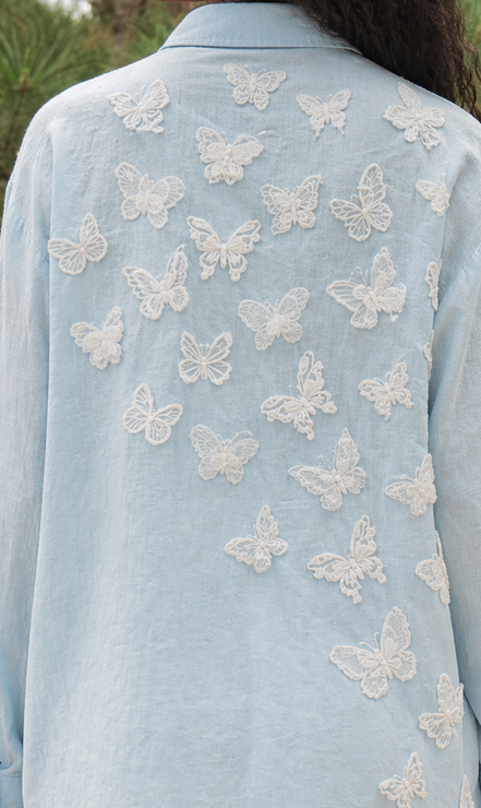 Coastal Breeze Robe w White Butterflies Appliqué  (Mini)