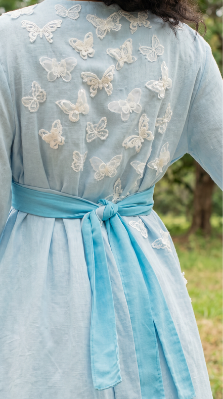 Coastal Breeze Robe w White Butterflies Appliqué  (Mini)