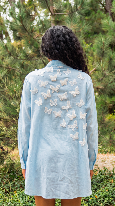 Coastal Breeze Robe w White Butterflies Appliqué  (Mini)